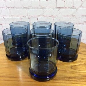 Vintage Anchor Hocking 10oz Paneled Cobalt Blue Essex Glasses - Set of 7